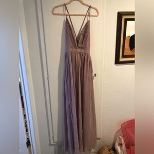 Simply Dresses- Elegant Mauve V-Neck Spaghetti Strap Maxi Dress
